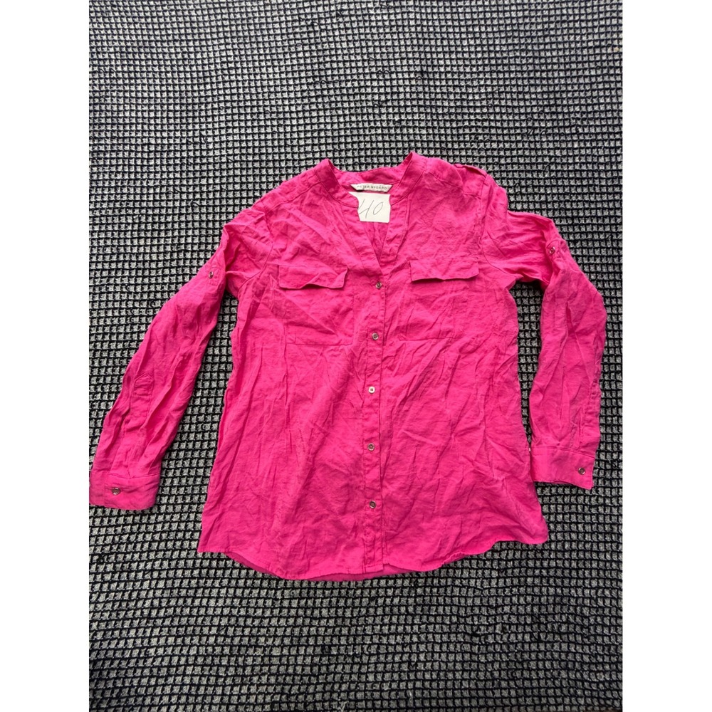 Peter Nygard Button Down Womens M Pink Linen Blend Roll Tab Utility